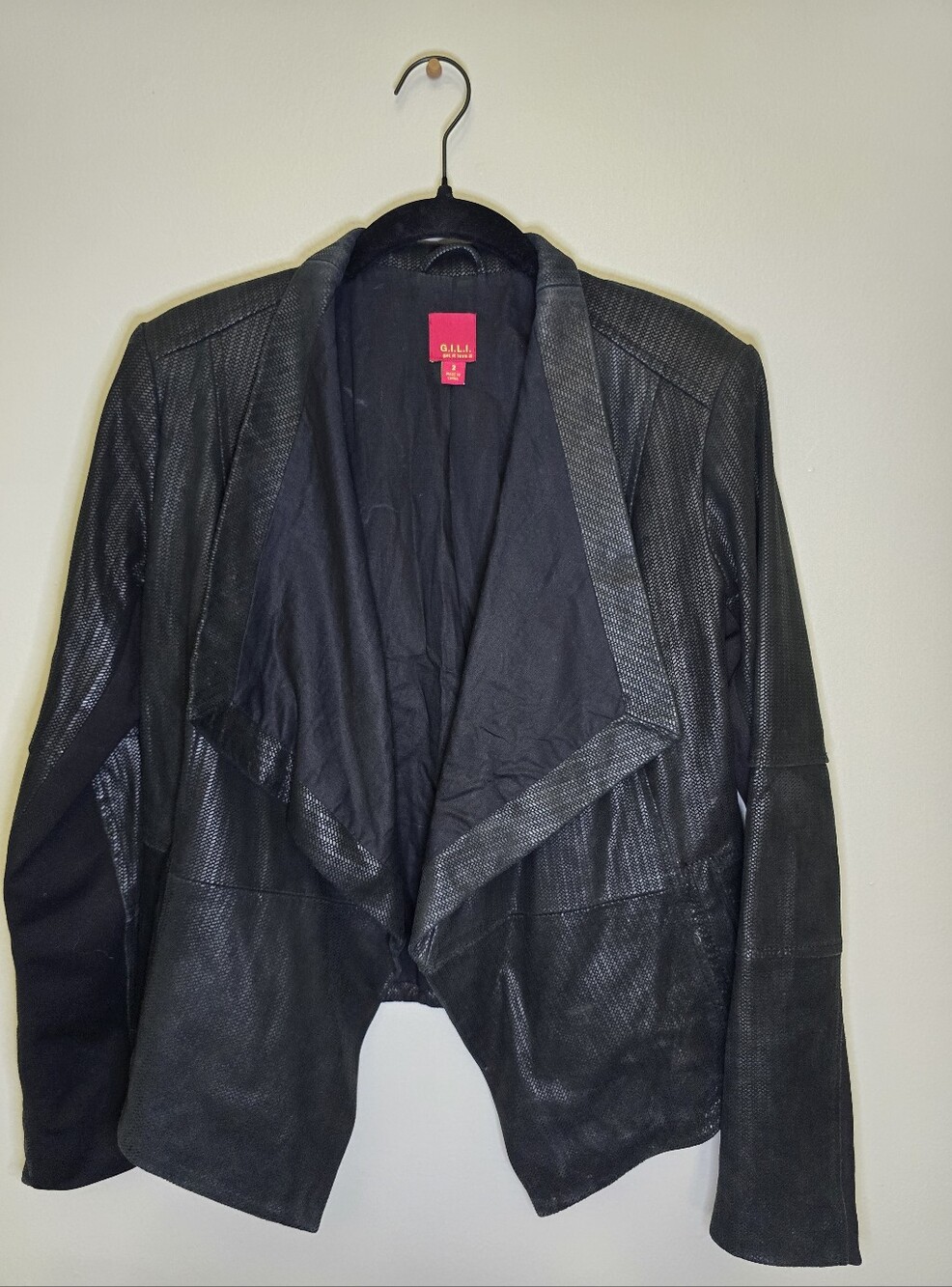 Gilli Black Genuine Leather Draped Jacket